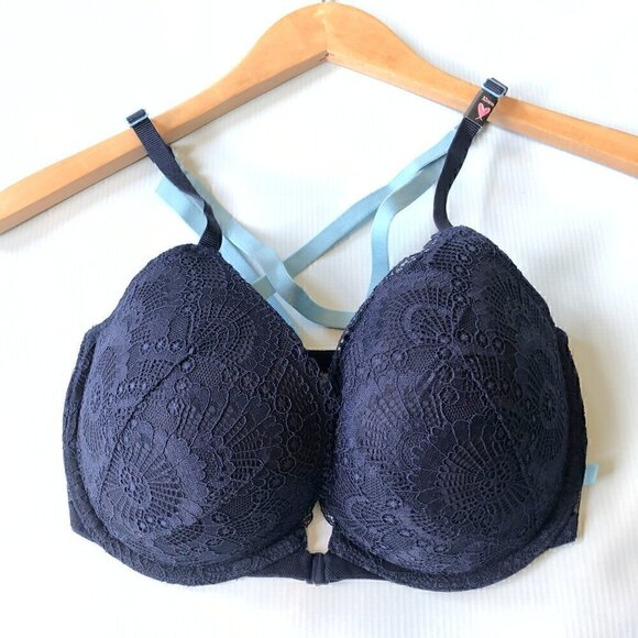 Victoria's Secret Other - Victoria's Secret Push Up Bra Blue Lacy Lattice Criss Cross Back NWT 32DDD / 32F